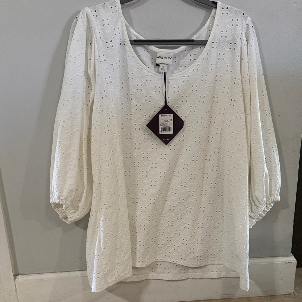 Ava & Viv White Eyelet Blouse